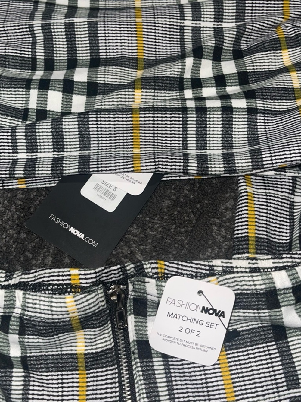 Fashion Nova Black, White & Yellow Plaid Straight Leg Jumpsuit - Picture 2 of 3